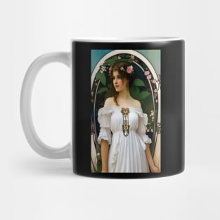 Vintage Retro Art a Ornamental Floral Illustration - Pretty Art Deco Design Style Flower Girl Mug